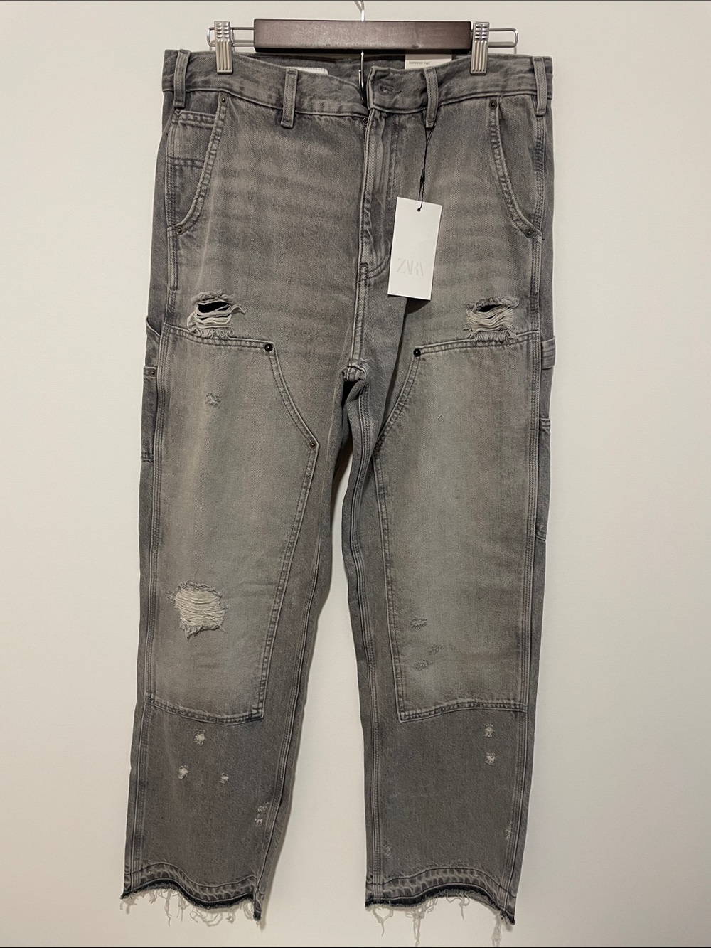Zara Men’s Grey Relaxed Distressed Patch Jeans